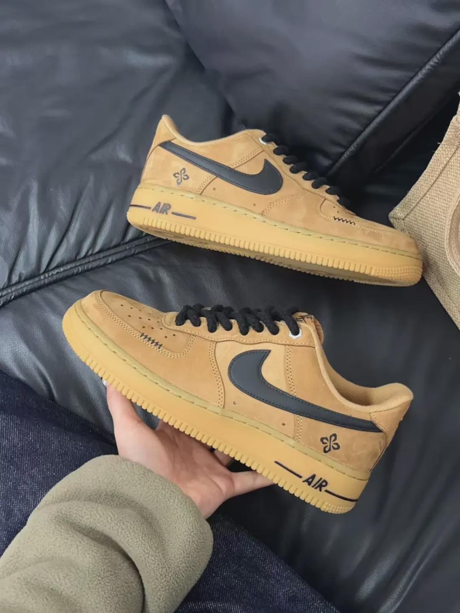il_1588xN.7872396613_m2pq.jpg Custom Wheat Black Air Force 1 Low Suede Floral Sneakers – Streetwear Gift - Image 1
