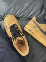 Custom Wheat Black Air Force 1 Low Suede Floral Sneakers – Streetwear Gift - Image 3