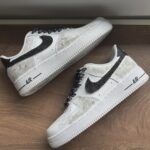 Custom White Grey Air Force 1 Low Cracked Texture Sneakers – Streetwear Art