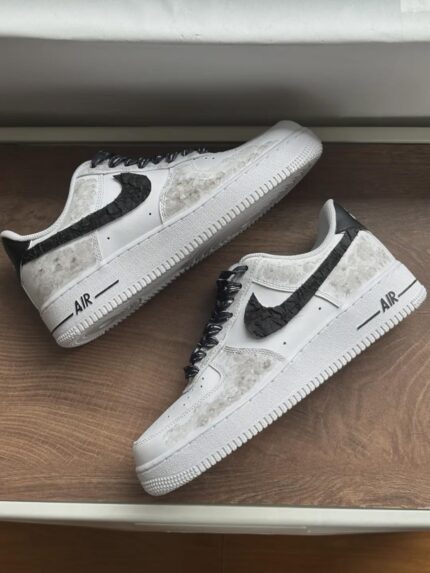 Custom White Grey Air Force 1 Low Cracked Texture Sneakers – Streetwear Art