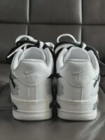 Custom White Grey Air Force 1 Low Sneakers: Brush Stroke Broken Swoosh Streetwear Art - Image 2