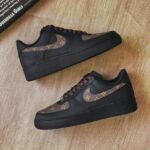 Custom Black Brown Air Force 1 Low Monogram Floral Sneakers – Luxury Streetwear Gift
