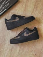 Custom Black Brown Air Force 1 Low Monogram Floral Sneakers – Luxury Streetwear Gift