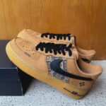 Custom Wheat Black Air Force 1 Low Suede Sneakers with Traditional Pattern Streetwear Gift