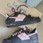 Custom Black Pink Air Force 1 Low Paint Drip Sneakers – Streetwear Dual Lace Shoes