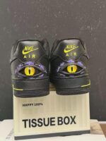 Custom Black Purple Air Force 1 Low Splatter Paint Sneakers – Cyber Streetwear Gift - Image 2