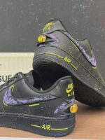 Custom Black Purple Air Force 1 Low Splatter Paint Sneakers – Cyber Streetwear Gift - Image 4