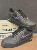Custom Black Purple Air Force 1 Low Splatter Paint Sneakers – Cyber Streetwear Gift - Image 5