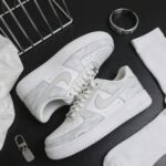 Custom White Grey Air Force 1 Low Feather Pattern Sneakers – Minimalist Streetwear Gift