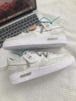 Custom Light Grey Patent Leather Air Force 1 Low Sneakers with Romantic Script - Image 3