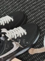 Custom Black Air Force 1 Low Sneakers: Starry Sky Art, Rope Laces, Rose-Cross Charm - Image 3