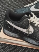Custom Black Air Force 1 Low Sneakers: Starry Sky Art, Rope Laces, Rose-Cross Charm - Image 4