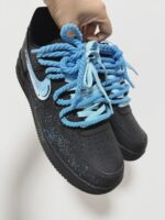 Custom Black Blue Air Force 1 Low Splatter Paint Sneakers with Rope Laces - Image 4