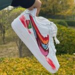 Custom Hand-Painted Air Force 1 Sneakers | Torn Swoosh Street Art AF1 - Image 5