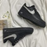 Custom Black White Distressed Sneakers: Hand-Painted Brushstroke Double Swoosh Streetwear Shoes - Image 7