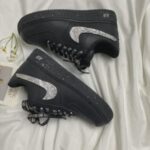 Custom Black White Distressed Sneakers: Hand-Painted Brushstroke Double Swoosh Streetwear Shoes - Image 6