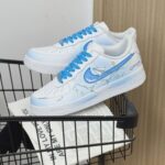 Custom Air Force 1 Low Sneakers | Hand-Painted Paper Plane Cloud Design - Image 7