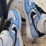 Custom Hand-Painted Air Force 1 Low Sneakers: Cartoon Sketch Style, Light Blue/White - Image 5