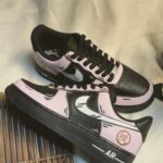 Custom Pink Black Air Force 1 Low Anime Peach Symbol Sneakers – Hand-Painted Streetwear Art - Image 5