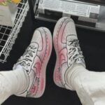 Custom Comic Book Air Force 1 Low Sneakers: Hand-Painted Manga Sketch Style, Pink Accents - Image 6