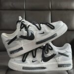 Custom White Grey Air Force 1 Low Sneakers: Brush Stroke Broken Swoosh Streetwear Art - Image 7