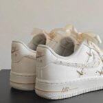 Custom Cream Air Force 1 Low Sneakers with Rhinestones and Satin Bow - Image 7