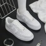 Custom White Grey Air Force 1 Low Feather Pattern Sneakers – Minimalist Streetwear Gift - Image 6