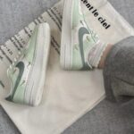 Custom Mint Green White Air Force 1 Low Sneakers with Gold Hardware Pastel Streetwear - Image 4