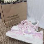 Custom Pink White Air Force 1 Low Sneakers: Floral Gradient, Braided Laces - Image 7