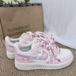 Custom Pink White Air Force 1 Low Sneakers: Floral Gradient, Braided Laces - Image 5