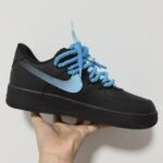 Custom Black Blue Air Force 1 Low Splatter Paint Sneakers with Rope Laces - Image 7
