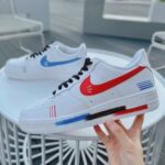 Custom Hand-Painted Air Force 1 Sneakers | Red Blue Brushstroke Streetwear Shoes - Image 7