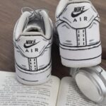 Custom White Air Force 1 Low Sneakers: Cartoon Sketch Line Art Style - Image 7