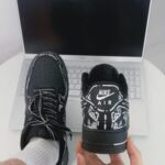 Custom Black Air Force 1 Low Sneakers: White Tribal Geometric Line Art Streetwear - Image 6