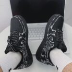 Custom Black Air Force 1 Low Sneakers: White Tribal Geometric Line Art Streetwear - Image 7