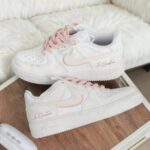 Custom Air Force 1 Low Sneakers: Rose Pattern, Script Text, Pastel Laces - Image 6