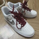 Custom White Beige Air Force 1 Low Snake Skin Swoosh Red Accents Streetwear Sneakers - Image 6