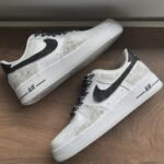Custom White Grey Air Force 1 Low Cracked Texture Sneakers – Streetwear Art - Image 5