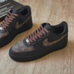 Custom Black Brown Air Force 1 Low Monogram Floral Sneakers – Luxury Streetwear Gift - Image 6