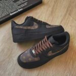 Custom Black Brown Air Force 1 Low Monogram Floral Sneakers – Luxury Streetwear Gift - Image 7
