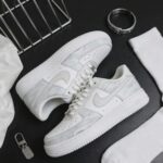 Custom White Grey Air Force 1 Low Feather Pattern Sneakers – Minimalist Streetwear Gift - Image 4