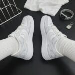 Custom White Grey Air Force 1 Low Feather Pattern Sneakers – Minimalist Streetwear Gift - Image 5